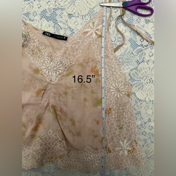 Zara tie dye embroidered lace trim camisole tank top, cream pink size Medium - Picture 11 of 14